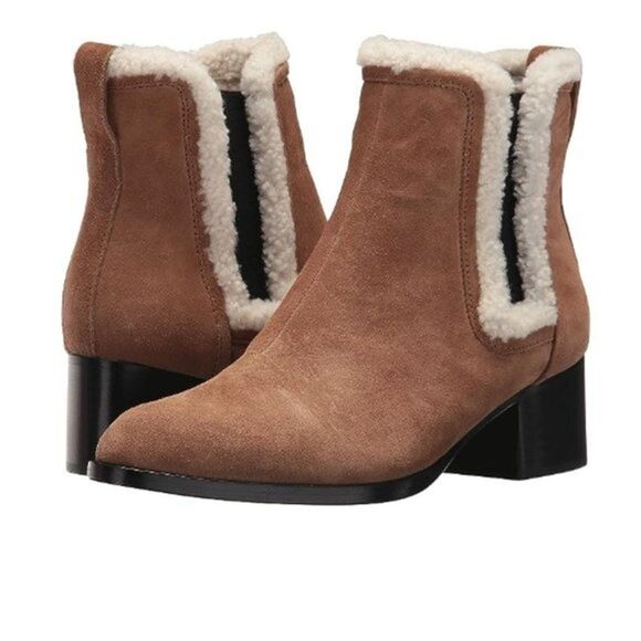 RAG & BONE Walker Shearling Chelsea Bootie Camel Suede Block Heel Boho 36 tan - Picture 2 of 7